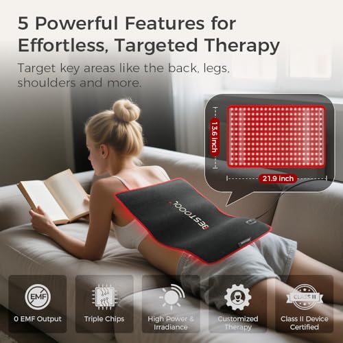 BestQool Red Light Therapy for Body, Dual Chip 660nm 850nm Red Near Infrared Light with Timer, Large Pads Belt Wearable Wr...