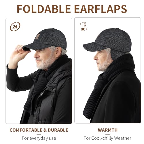 Winter for Men Outdoor Hat, Adjustable Warm Sport Golf Baseball Cap Hats Dad Caps Earflaps Thicken 55-60CM (Brown)