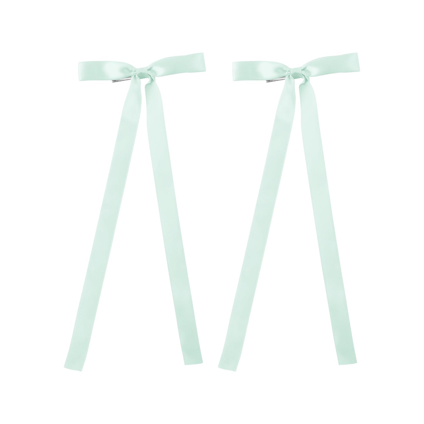 2PCS Silky Satin Hair Bows Hair Clip Ribbon Accessories Ponytail Holder Hair Bow for Women Girls Teens (Mint)