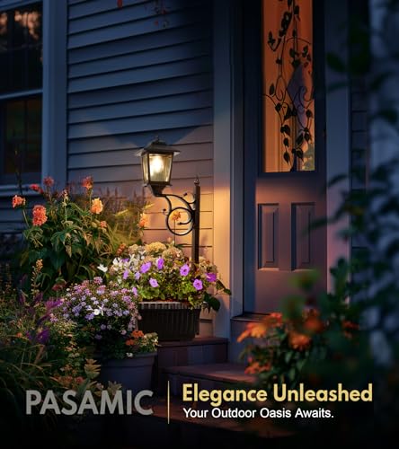 PASAMIC 2 in 1 Outdoor Flower Pots for Real or Fake Flowers, Solar Lamp Post Lights - Wall Mount or Freestanding, Waterpro...