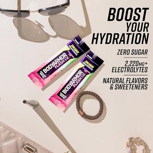 BODYARMOR Flash IV Electrolyte Packets, Strawberry Kiwi - Zero Sugar Drink Mix, Single Serve Packs, Coconut Water Powder (...