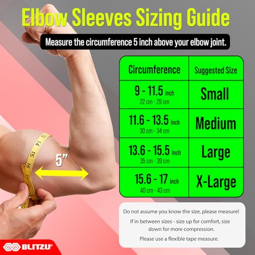 BLITZU Elbow Compression Sleeve for Tendonitis 2 Pack, Tennis Elbow Brace Support for Men and Women Golfers Elbow Pain Rel...