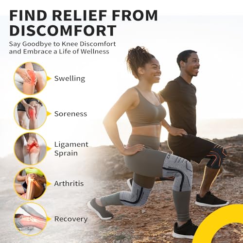 CAMBIVO Knee Brace for Women and Men with Side Stabilizer 2 Pack, Lightweight Knee Compression Sleeves for Knee Pain Relie...
