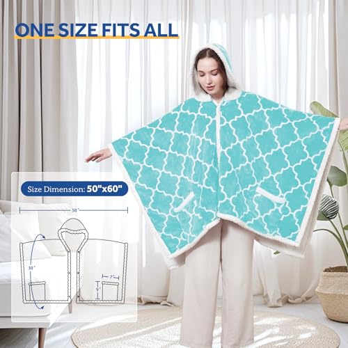 Sealy Wearable Heated Throw Blanket, Flannel & Sherpa Electric Throw Shawl Poncho with Hoodie & Pocket, 6 Heating Levels &...