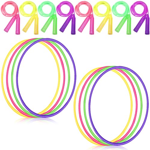 Poen 16 Pcs Detachable Hoop and Jump Rope Set Adjustable Exercise Hoop Skipping Rope Equipment for Fitness Teens Adults We...