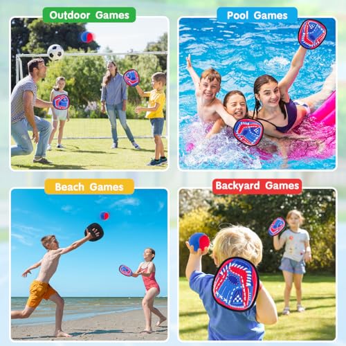 Toss and Catch Ball Set Outdoor Games for Kids, Beginner Toddler Baseball Training Glove Sticky Ball Catch Toys, Beach Poo...