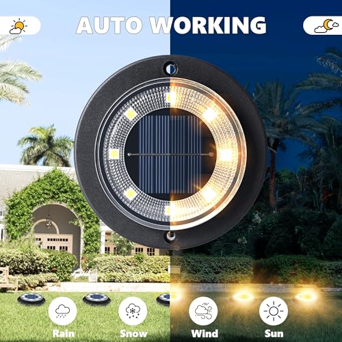 Flacchi Solar Ground Lights - Solar Powered Lights Outdoor Solar Disk Light Waterproof Landscape Light for Patio Yard Path...