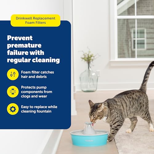 PetSafe Drinkwell Replacement Foam Filters - Improves Water Cleanliness - Protects Pump - Catches Hair & Debris - Compatib...
