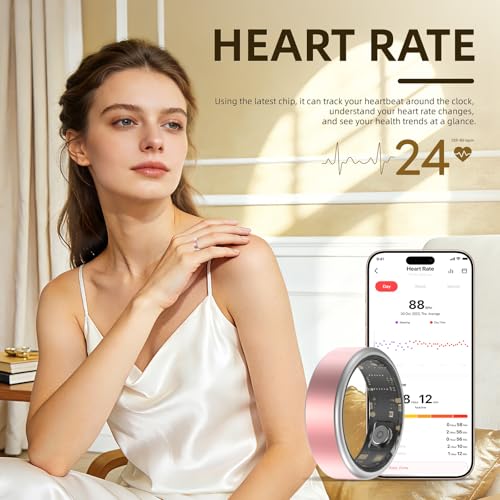 Potewek Smart Ring Long-Lasting Battery Chip Fitness Tracker Monitors Heart Rate Blood Oxygen Levels Records Sleep Step Co...