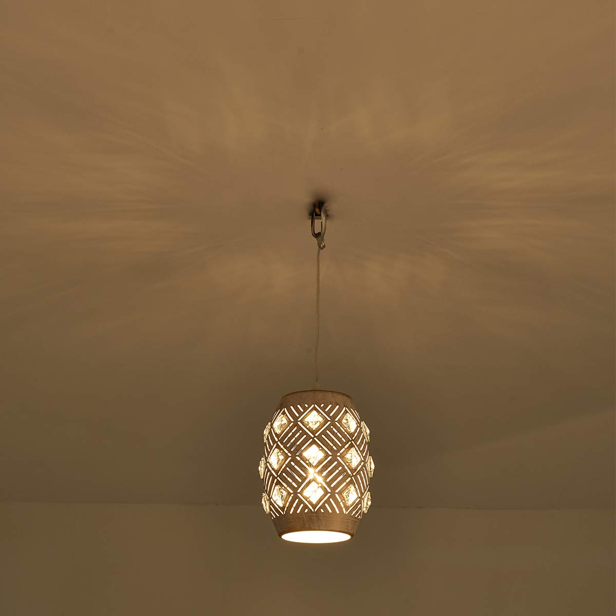 YLONG-ZS Boho Pendant Light with Dimmable 16 FT Cord, White Metal, Model YL22-White-1