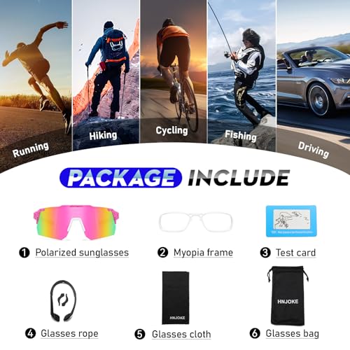 HNJOKE Sports Polarized Sunglasses, UV 400 Protection Sun Glasses Women, Mens Glasses for Cycling Biking Running