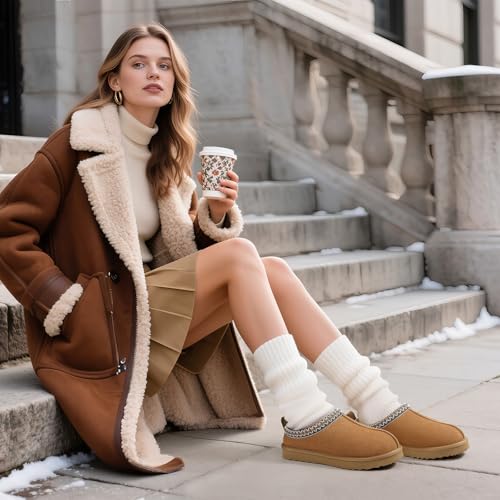 bebealy Genuine Suede Fuzzy Slippers for Women Winter Warm House Shoes Cozy Mini Boots for Indoor Outdoor