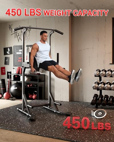 Garvee Pull Up Bar Free Standing Workout Equipment, Power Tower Dip Station for Home Gym, 450LBS Weight Capacity Strength ...