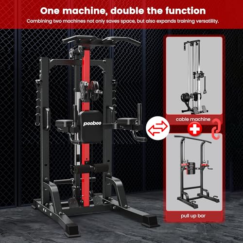 Pull Up Bar Power Tower Dip Station,Cable Machine-Integrated 450LBS Multi-Function Adjustable Height Fitness Strength Trai...