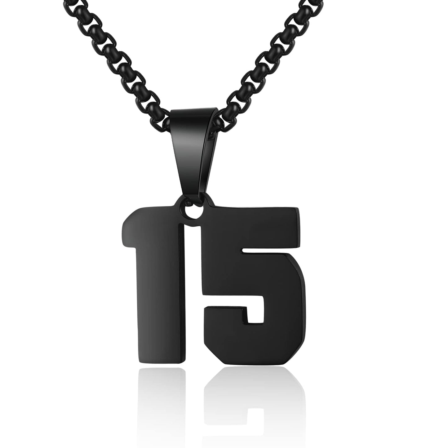 Number Necklaces Personalized Necklaces Black Initial Number Pendant Stainless Steel Chain Movement Necklaces for Men Women (15)