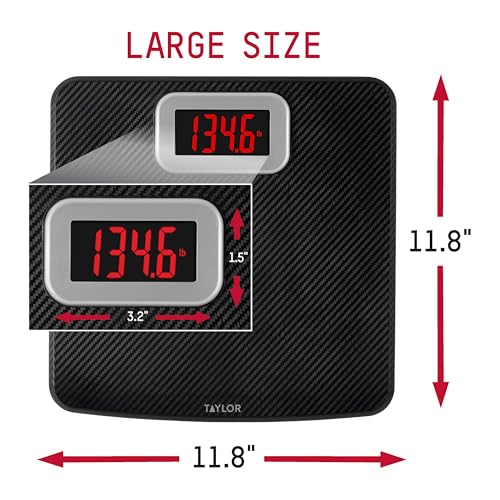 Taylor Digital Bathroom Scale, Body Weight Scale 400 LB Capacity, Carbon Fiber Anti-Slip Mat, 11.8 x 11.8 Inch Platform, B...