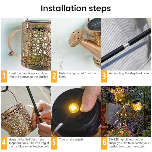 Solar Lights Outdoor Decorative, Metal Watering Can Lights Waterproof, Small Hanging Garden Decor Yard Outside Patio Lawn,...
