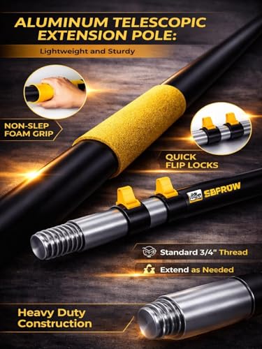 5-18 FT Long Telescopic Extension Pole, Multi-Purpose Aluminum Alloy Telescoping Rod with Universal Twist-on Metal Tip Fli...