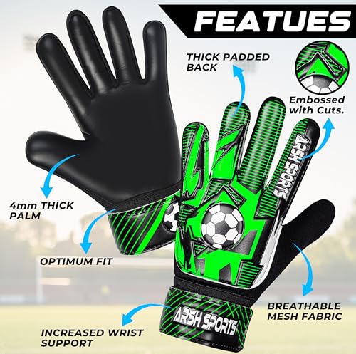 Arsh Sports Soccer Goalie Gloves for Kids,Goalkeeper Gloves for Youth Boys Girls 4MM Latex Palm,Anti Slip,Super Gip Double...