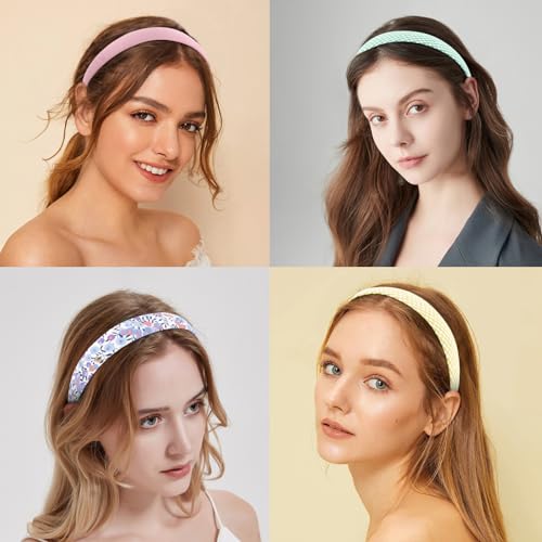 Wecoe 12pcs Headbands for Women Girls Summer Flower Floral Plain Checked Plaid Printed Headbands Hairbands Diy Costume Hai...