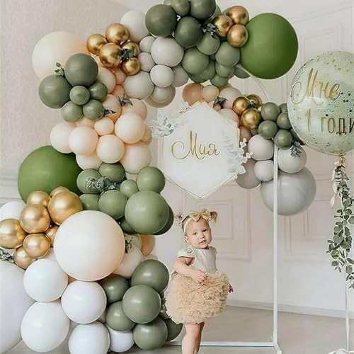 PartyWoo Sage Green Balloon Arch Kit Garland 142pcs Different Sizes of 18 12 10 5 Inch Olive Dusty Boho Green Balloons for...