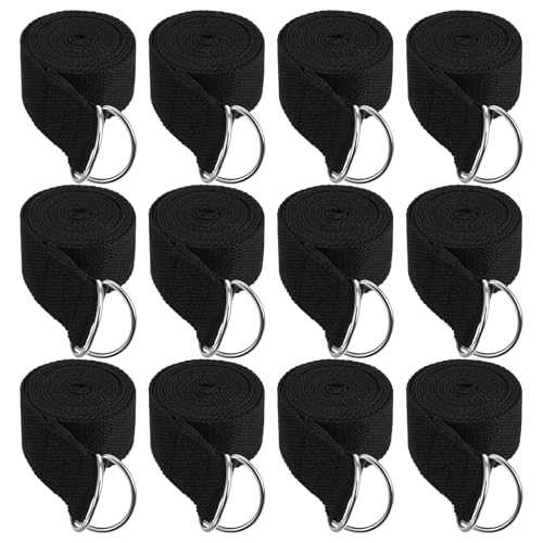 12 Pack Yoga Straps for Stretching, 6 Ft Black Exercise Bands with Adjustable D Ring Buckles for Pilates, Gym Fitness, Fle...