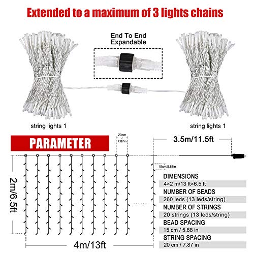 HEYFUNi Curtain Lights,13ftx6.5ft Safety Window Curtain Icicle String Lights 30V 8 Modes for Christmas Wedding Party Home ...