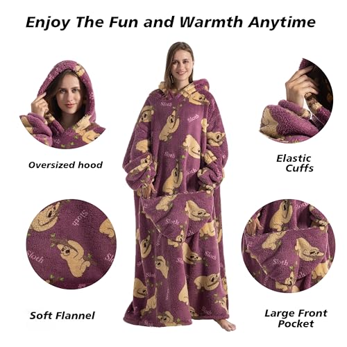 Capecage Blanket Hoodie, Long Hooded Blanket Sweatshirt as Birthday Gifts for Women Men, Long Wearable Blanket for Women Men.