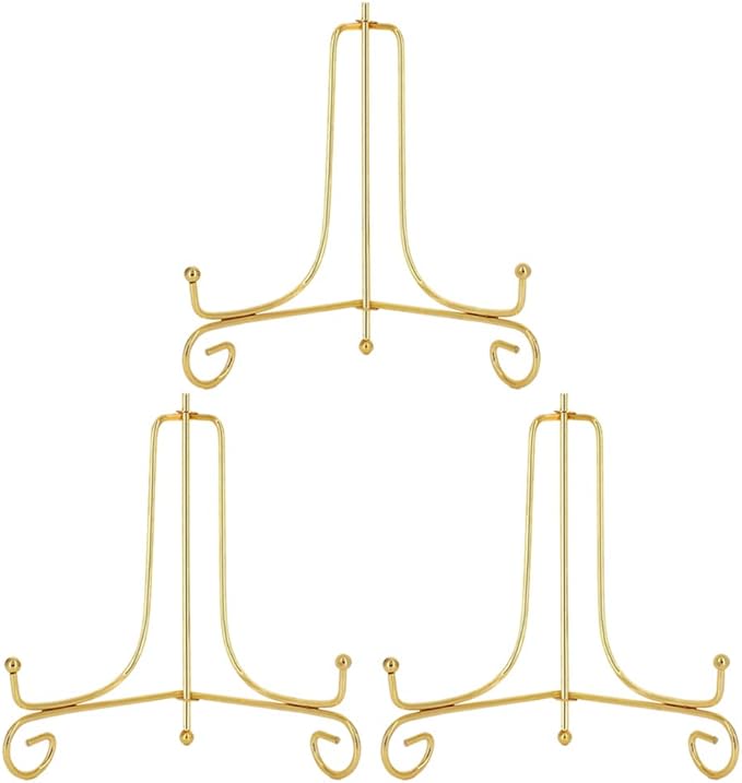 LIONWEI LIONWELI 8 Inch Gold Iron Plate Stand Holder Easel Display Stand for Plate?Picture?Photo and More,3 pcs.