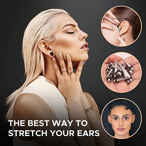 BodyJ4You 37PC Ear Stretching Kit - Beginner Gauges 14G-00G Starter Set - Aftercare Balm Wax - Steel Tapers Single Flare P...
