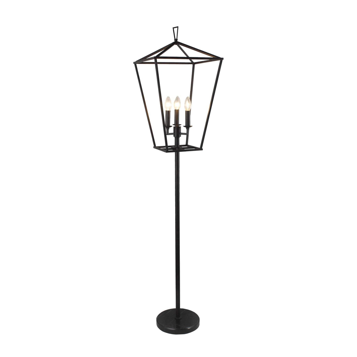 Homeroots Black Three Light Floor Lamp With Geometric Shade - 64 X 14 X 14 In.