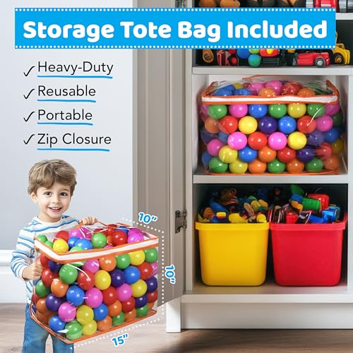 Ball Pit Balls for Toddlers with Storage Bag - 7 Bright Colors, Crush Proof, Great Play Toys for Tents, Pools, and Party