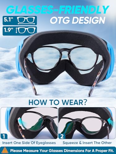 TICONN Ski Goggles Anti-Fog, UV Protection OTG Snowboard Goggles, Compatible with Helmets for Men Women
