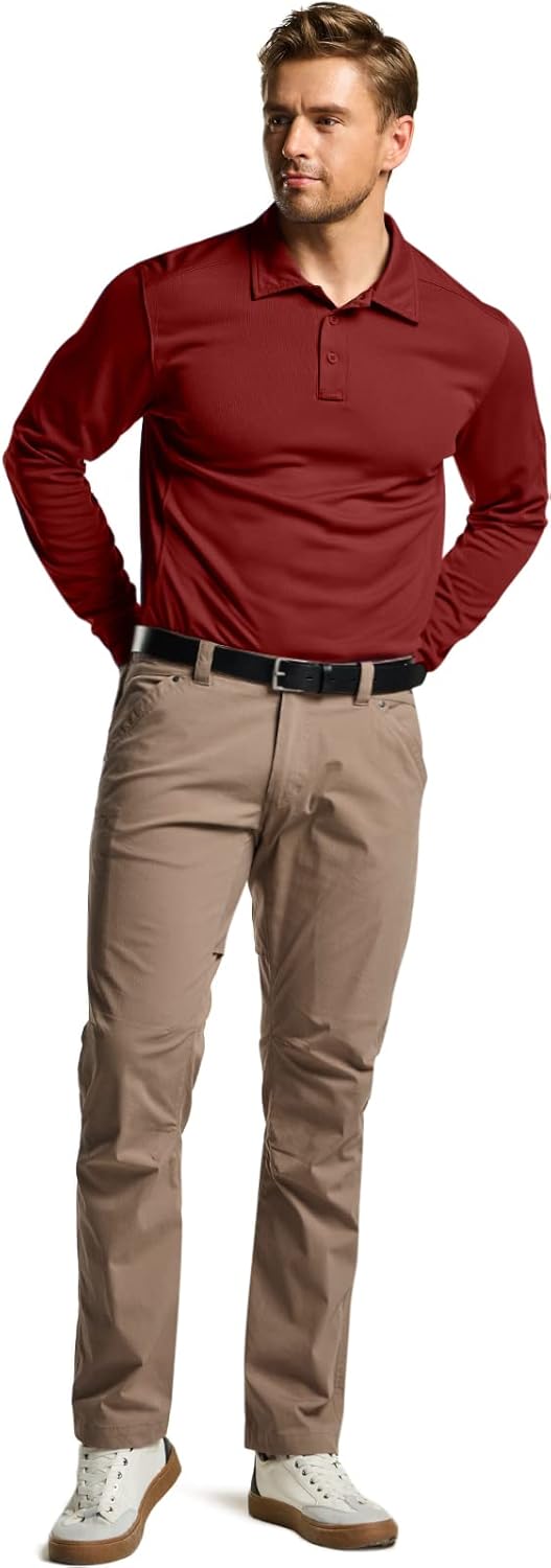 CQR Men's Polo Shirt, Long Sleeve Tactical Shirts, Outdoor UPF 50+ Pique Shirt, Dry Fit Lightweight Golf Shirts