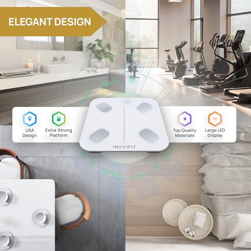 INEVIFIT Smart Body Fat Scale, Highly Accurate Bluetooth Digital Bathroom Body Composition Analyzer, Measures Weight, Body...