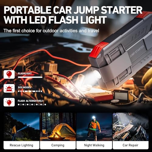 Tstiti 4000A Car Battery Jump Starter, Portable Car Jump Starter for Up to 10L Gas and 8L Diesel Engines, 12V Jump Box wit...