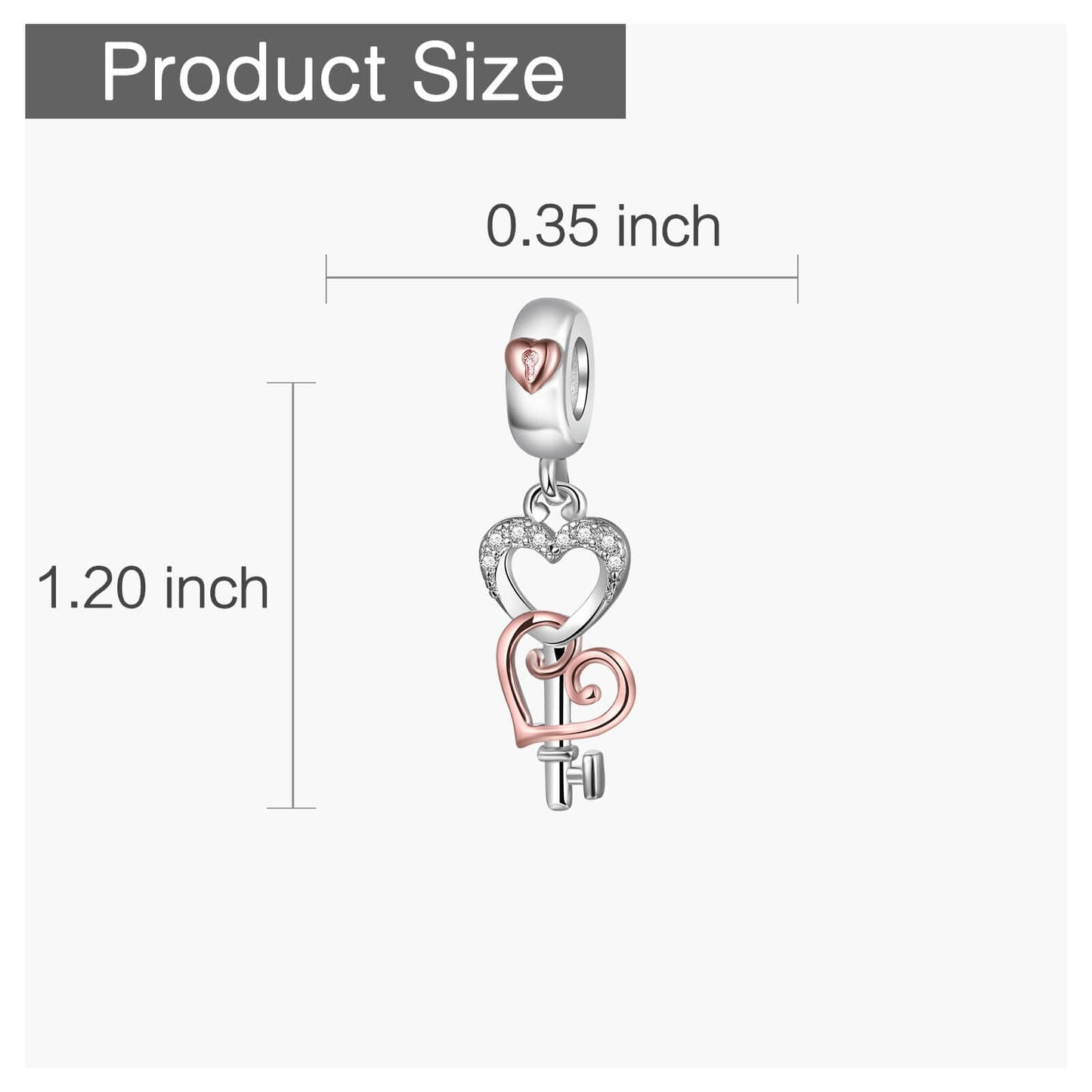 dazlily Love Heart Key Charm 925 Sterling Silver Charm for Bracelet Necklace fit Mother's Day Gift