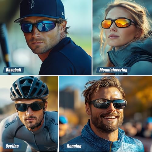 VMAEB Sports Polarized Sunglasses for Mens Womens - Wrap Around TR90 Sun Glasses UV400 Shades for Cycling Fishing Running