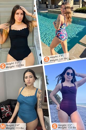 Daci One Piece Swimsuit for Women - Tummy Control Bathing Suit with Scalloped Square Neck Retro Swimwear 2026