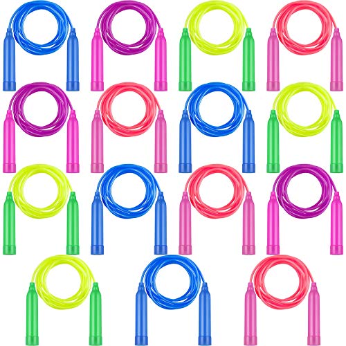 Elcoho 15 Pack Colorful Kids Jump Rope Set Adjustable Plastic Kids Jump Rope Skipping Rope Outdoor Jump Ropes Great Party ...