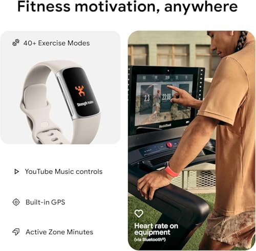 Fitbit Charge 6 Fitness Tracker with Heart Rate, GPS, Premium Membership, Health Tools - Porcelain/Silver, x (Renewed)