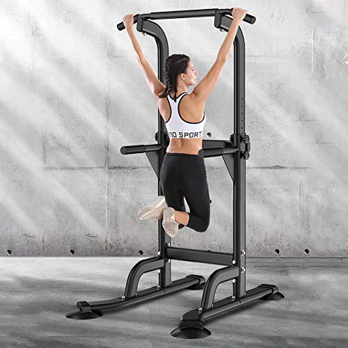 SogesPower Power Tower Dip Station Pull Up Bar for Home Gym Adjustable Height Strength Training Workout Equipment,Pull Up ...