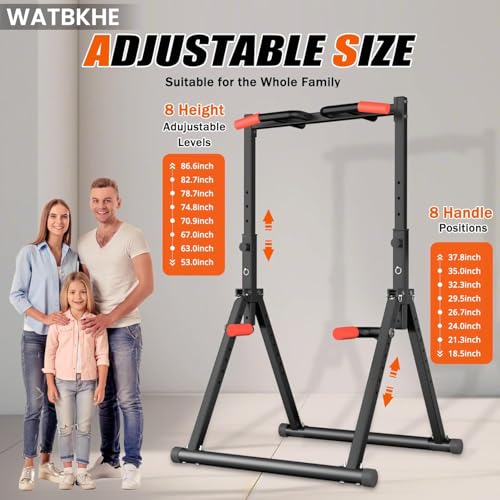 WATBKHE Power Tower Pull Up Dip Station Foldable, Pull Up Bar Station Adjustable, Multi-Function Home Gym, Strength Traini...