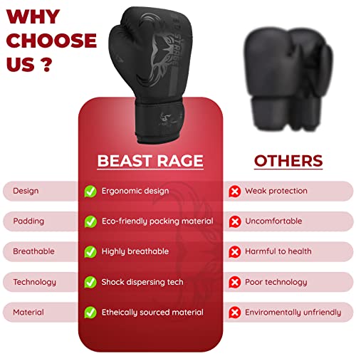 BEAST RAGE Boxing Gloves Muay Thai Kickboxing MMA Fight Bag Training Punch Hitting Workout Men Women Sparring Fitness Mitt...