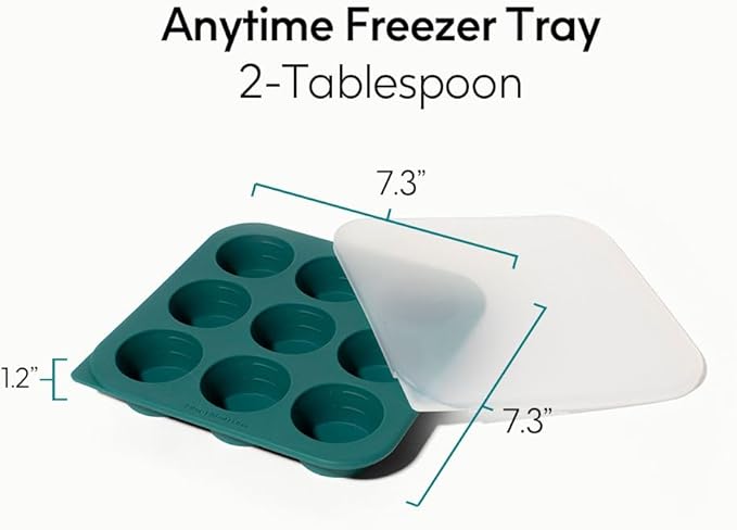 Anyday 2-Tbsp Silicone Freezer Tray with Silicone Lid for Sauces, Purees, Garlic, Herbs, Tomato Paste | Plastic-Free Freezer Molds | 1 Oz Meal Prep Ice Cube Tray Reusable