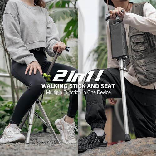 STEP2GOLD Ta-Da Chair, Portable Trekking Hiking Pole, Folding Walking Stick with Seat, Walking Cane with Chair, Foldable C...