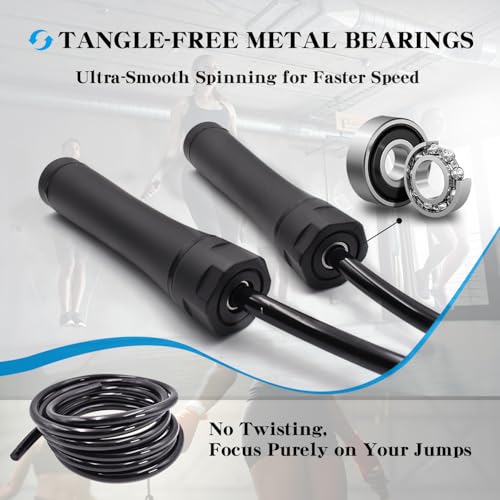 FEELCAT Weighted Jump Rope for Workout Fitness(1.1LB), 10MM Solid PVC Rope,Tangle-Free Ball Bearing Rapid Speed Skipping R...