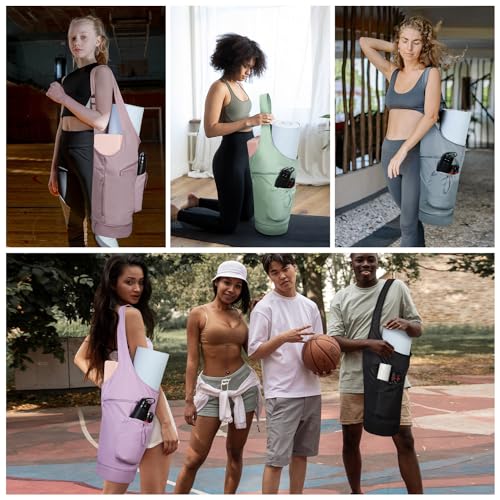 sportsnew Yoga Mat Bag, Large Opening Long Tote Yoga Mat Carrier Holder Bag with Waterproof Wet Pocket and Drawstring Wate...