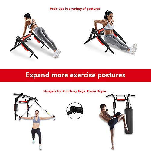 BESTHLS Wall Mounted Pull Up Bar and Dip Station, Heavy Duty Wall Mount Pull-up Chin Up Bar Multifunctional Home Gym Worko...