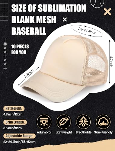 10 Pcs Sublimation Blank Trucker Hats Bulk Mesh Baseball Cap Polyester Mesh Trucker Hat for Men and Women